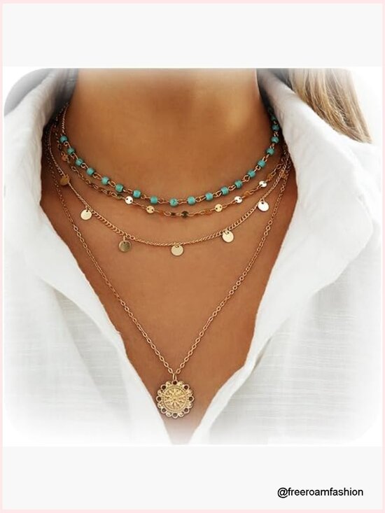 Jewelry - Layered Turquoise Sunflower Pendant Necklace with Extender Chain